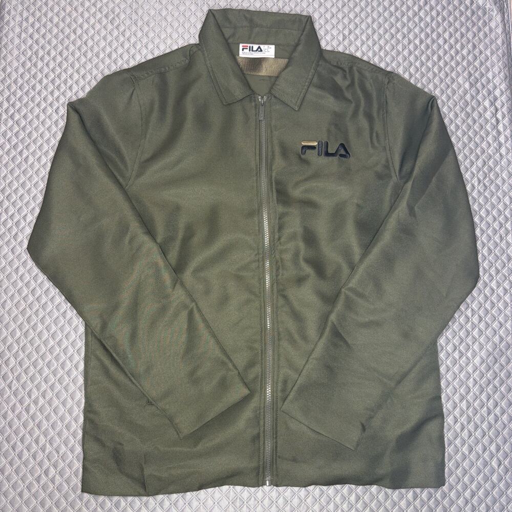 FILA Men’s Olive Green Full Zip Utility Track Jacket Carry Straps Size S